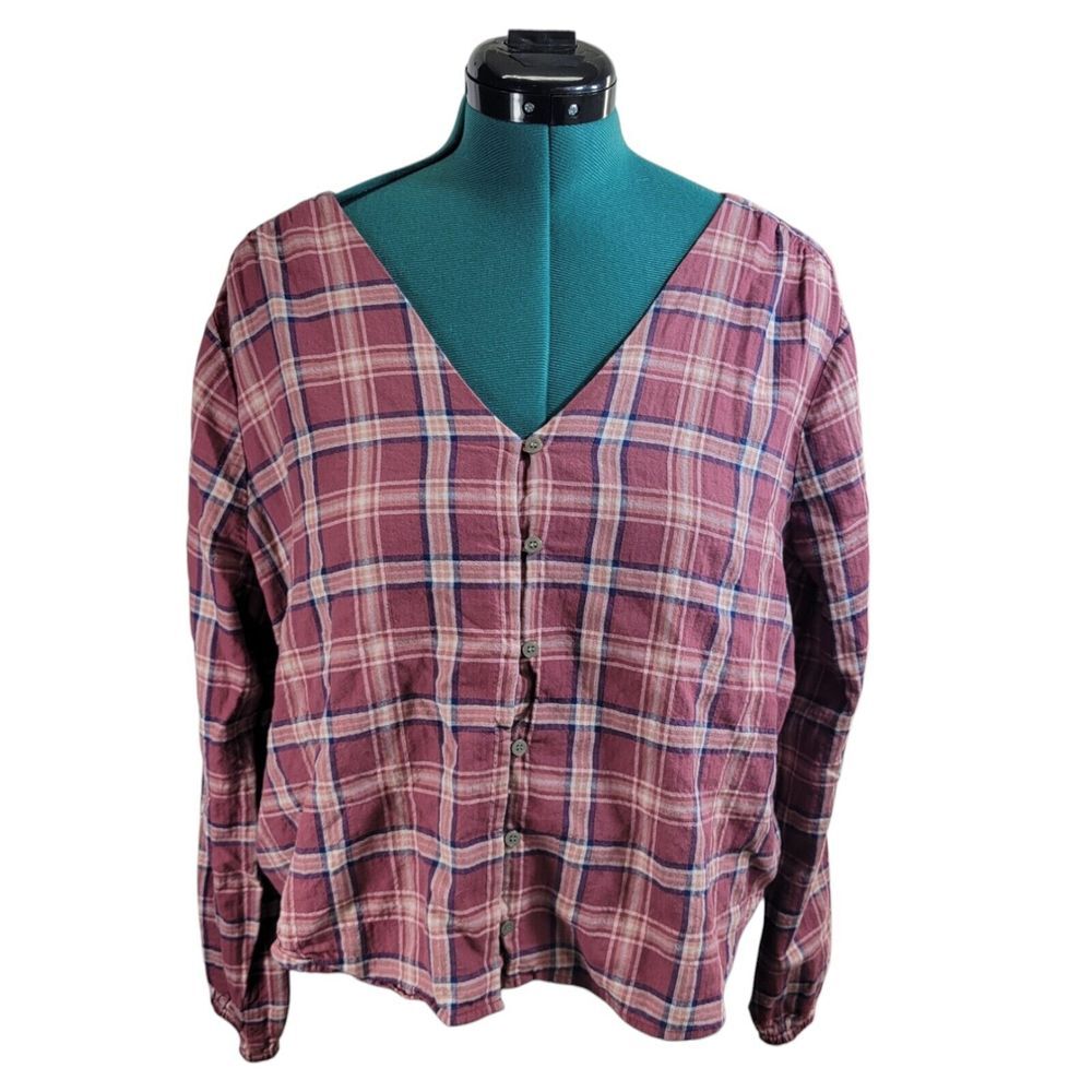 Madewell‎ V-Neck Button-Down Shirt in Stratfield Plaid XXL